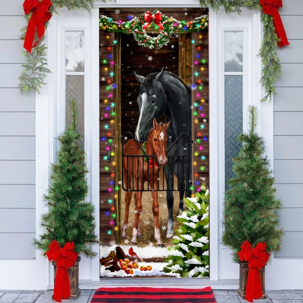 Horse Christmas Door Couple Happy Couple - Christmas Horse Decor - Christmas Outdoor Decoration