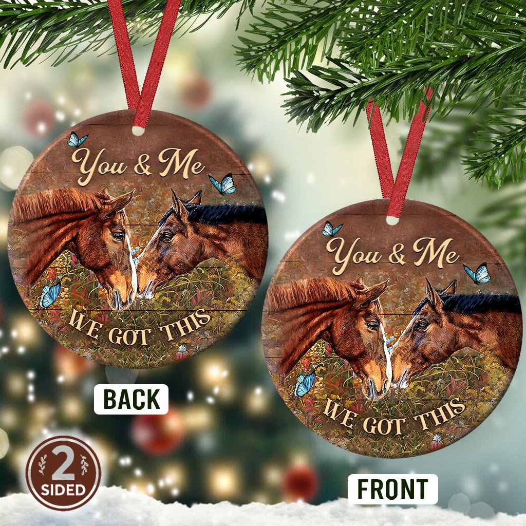 Horse Couple Ceramic Circle Ornament - Decorative Ornament - Christmas Ornament