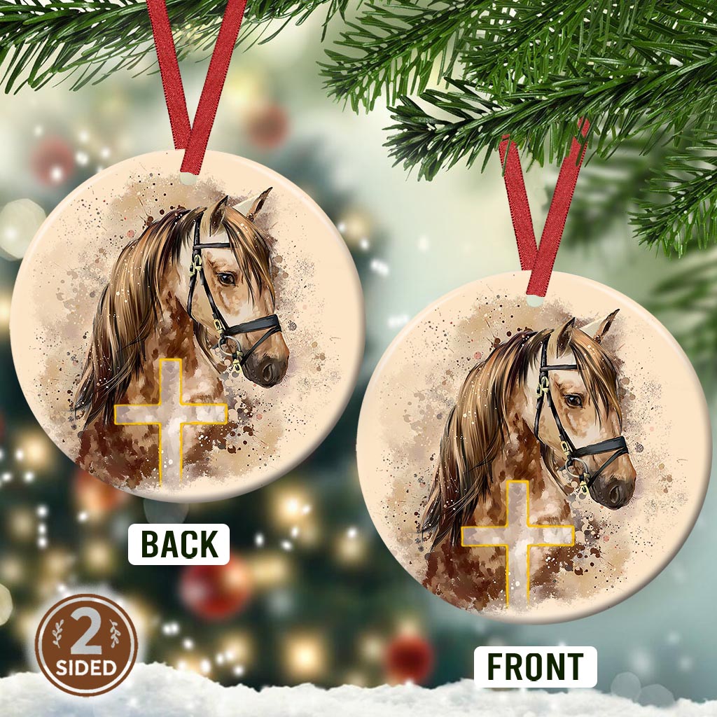 Horse Faith Cross Ceramic Circle Ornament - Decorative Ornament - Christmas Ornament