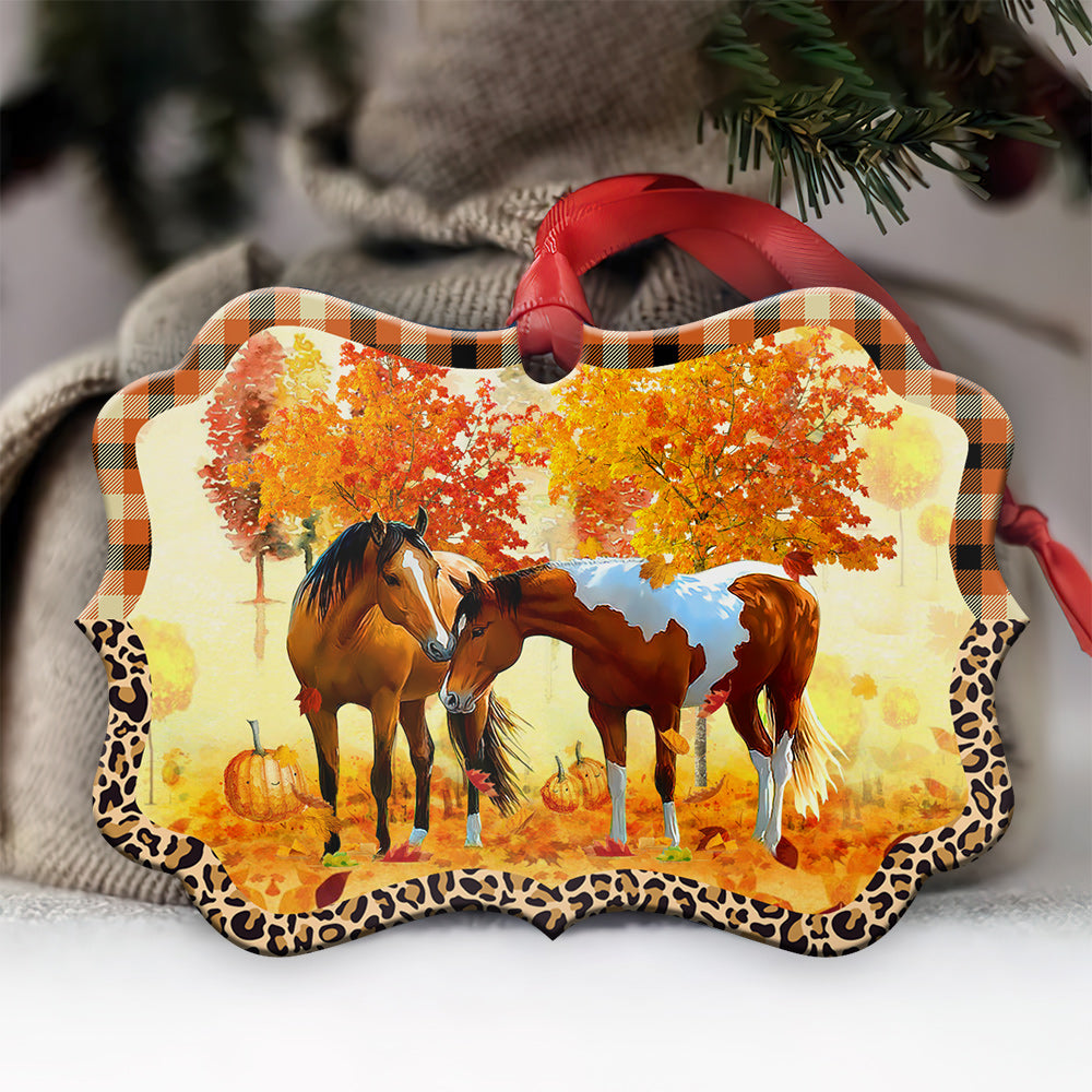 Horse Fall Theme Metal Ornament - Christmas Ornament - Christmas Gift