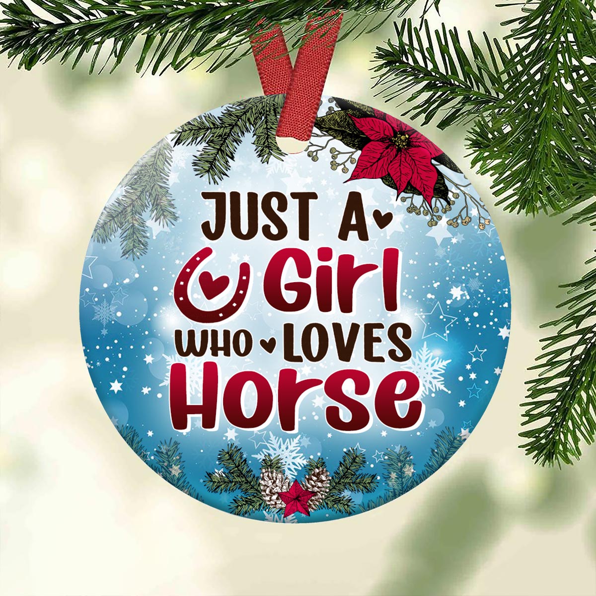 Horse Just A Girl Who Loves Horse Ceramic Circle Ornament - Decorative Ornament - Christmas Ornament