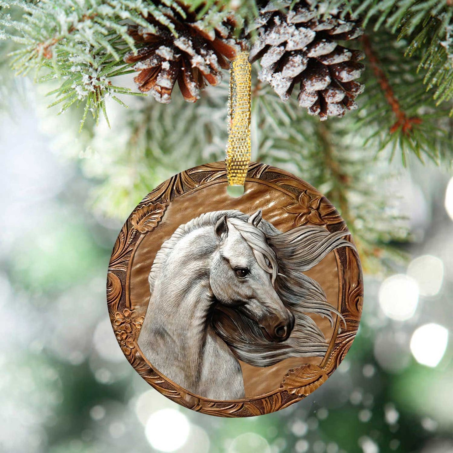 Horse Leather Style Ceramic Circle Ornament - Decorative Ornament - Christmas Ornament