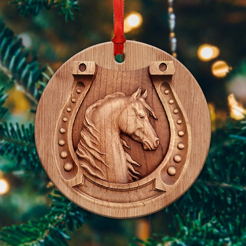 Horse Lover Wood Style Ceramic Circle Ornament - Decorative Ornament - Christmas Ornament