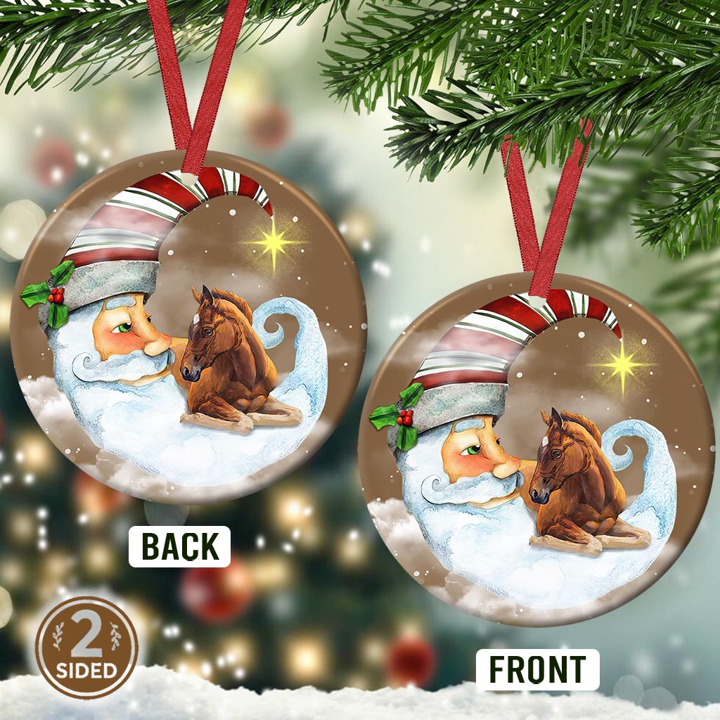 Horse Santa Moon Christmas Vibe Ceramic Circle Ornament - Decorative Ornament - Christmas Ornament