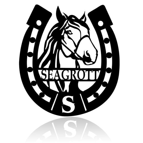 Horse Shoe Sign Personalized Horse Metal Sign Horseshoe Art Western Decor Initial Metal Sign Housewarming Gift