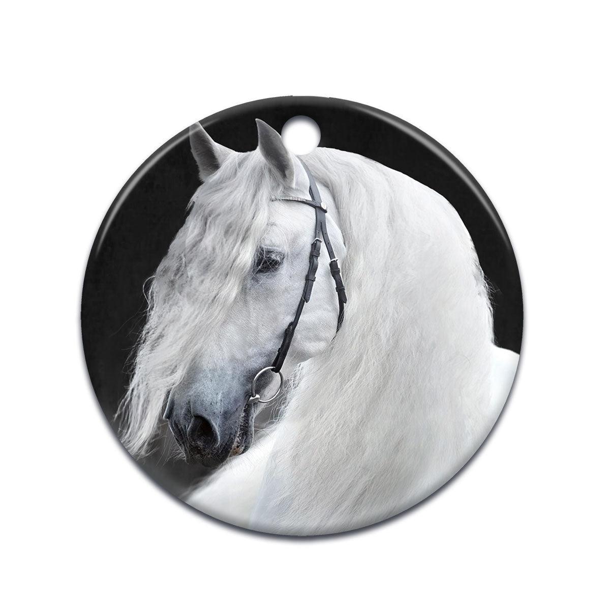 Horse White In Black Circle Ornament - Christmas Ornament - Ciaocustom