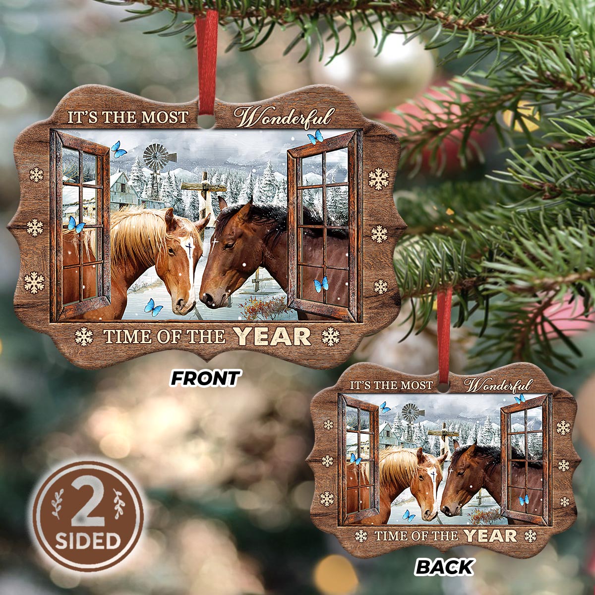 Horse Wonderful Time Of The Year 2 Metal Ornament - Christmas Ornament - Christmas Gift
