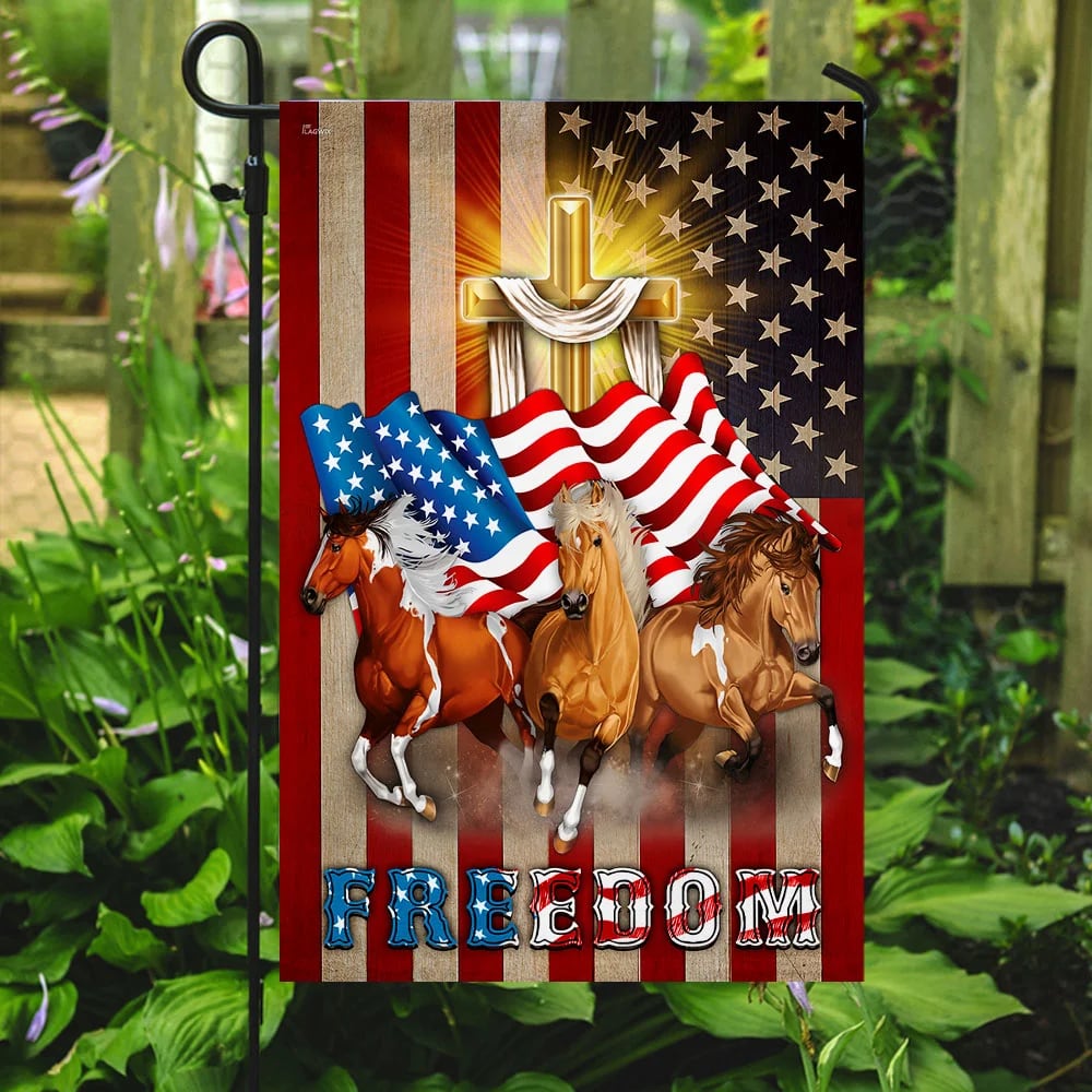 Horses Christian Cross American Flag - Outdoor Christian House Flag - Christian Garden Flags