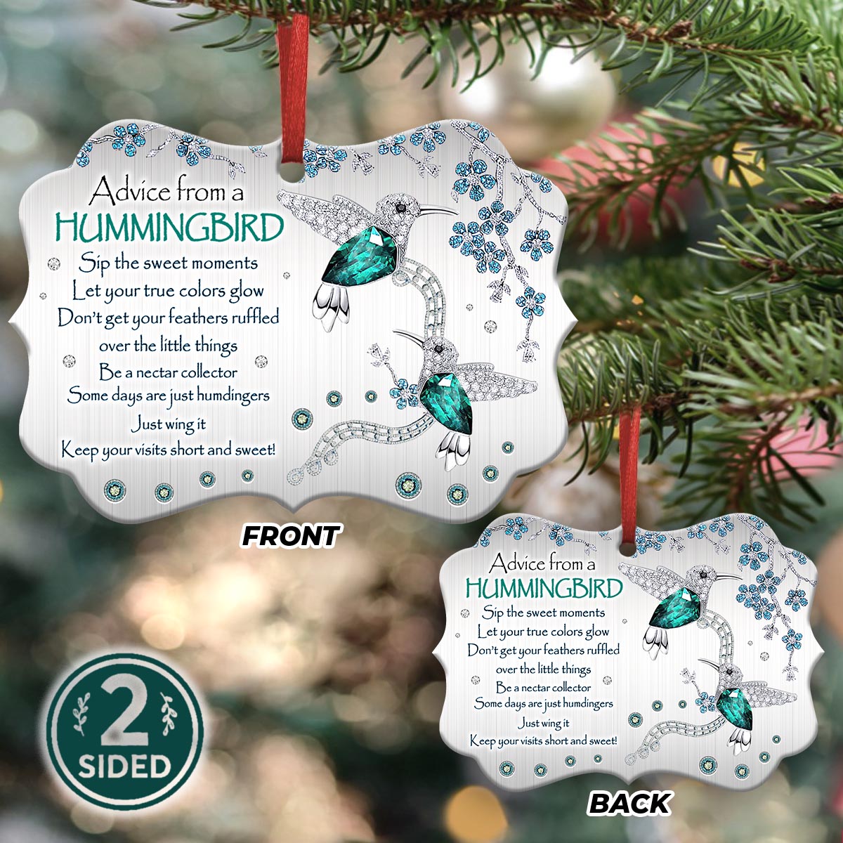 Hummingbird Advice Jewelry Style Metal Ornament - Christmas Ornament - Christmas Gift
