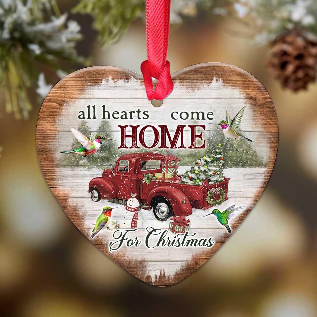 Hummingbird Christmas Heart Ornament - Christmas Ornament - Ciaocustom