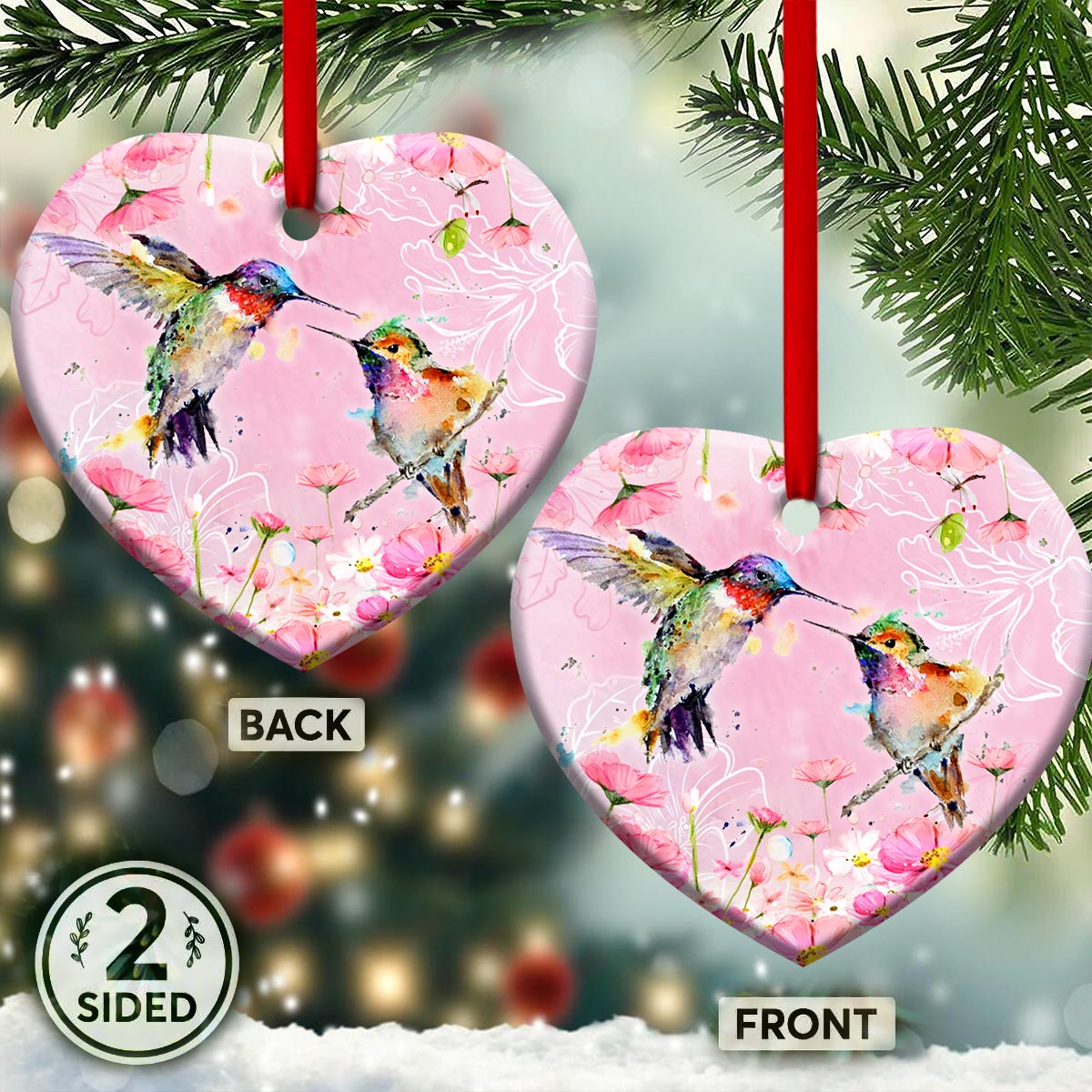 Hummingbird Couple Heart Ceramic Ornament - Christmas Ornament - Christmas Gift