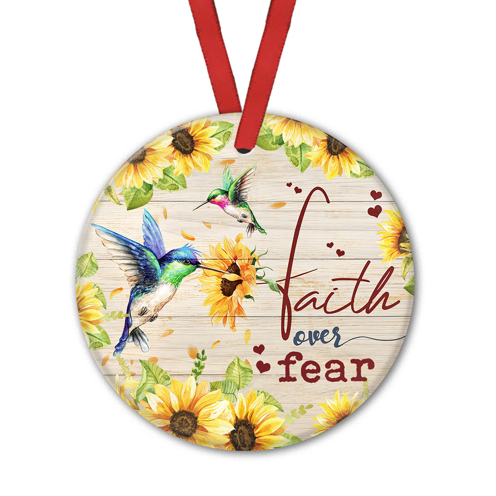 Hummingbird Faith Over Fear 2 Ceramic Circle Ornament - Decorative Ornament - Christmas Ornament