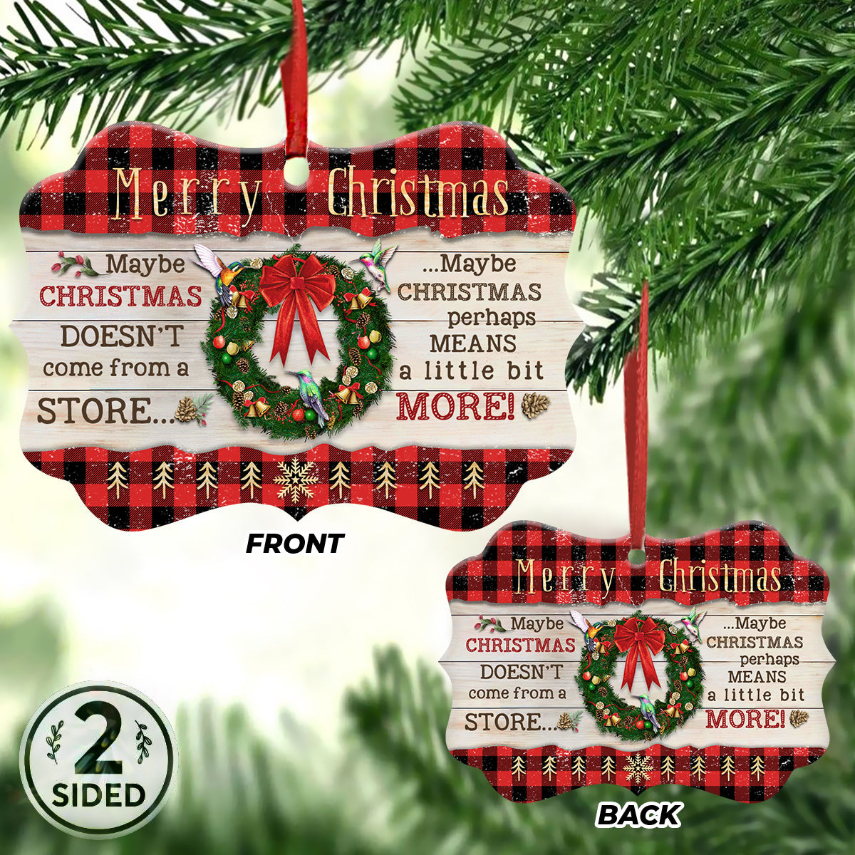 Hummingbird Merry Christmas Metal Ornament - Christmas Ornament - Christmas Gift