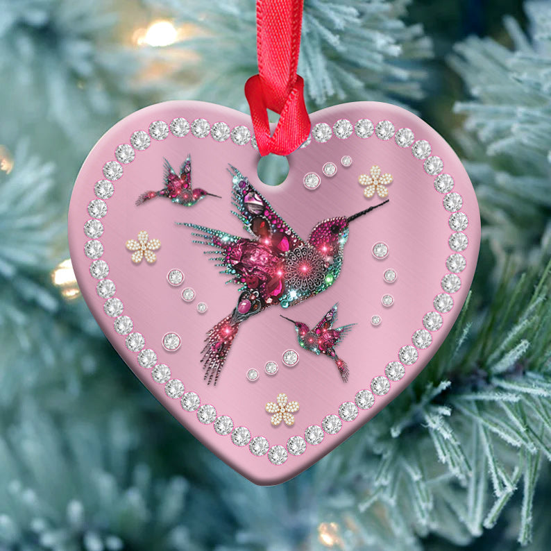 Hummingbird Pink Jewelry Style Heart Ceramic Ornament - Christmas Ornament - Christmas Gift