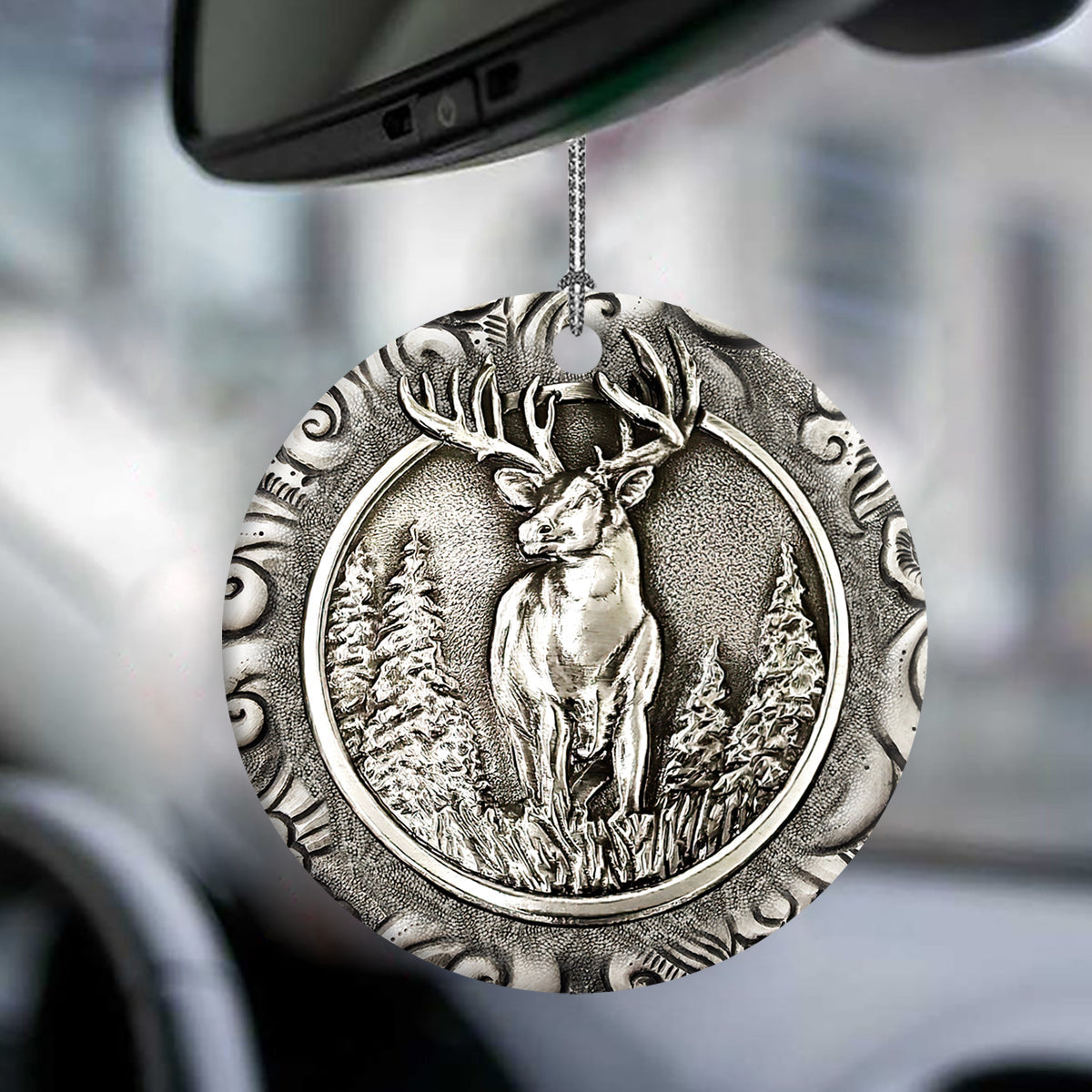 Hunting Metal Style Deer Hunting Ceramic Circle Ornament - Decorative Ornament - Christmas Ornament