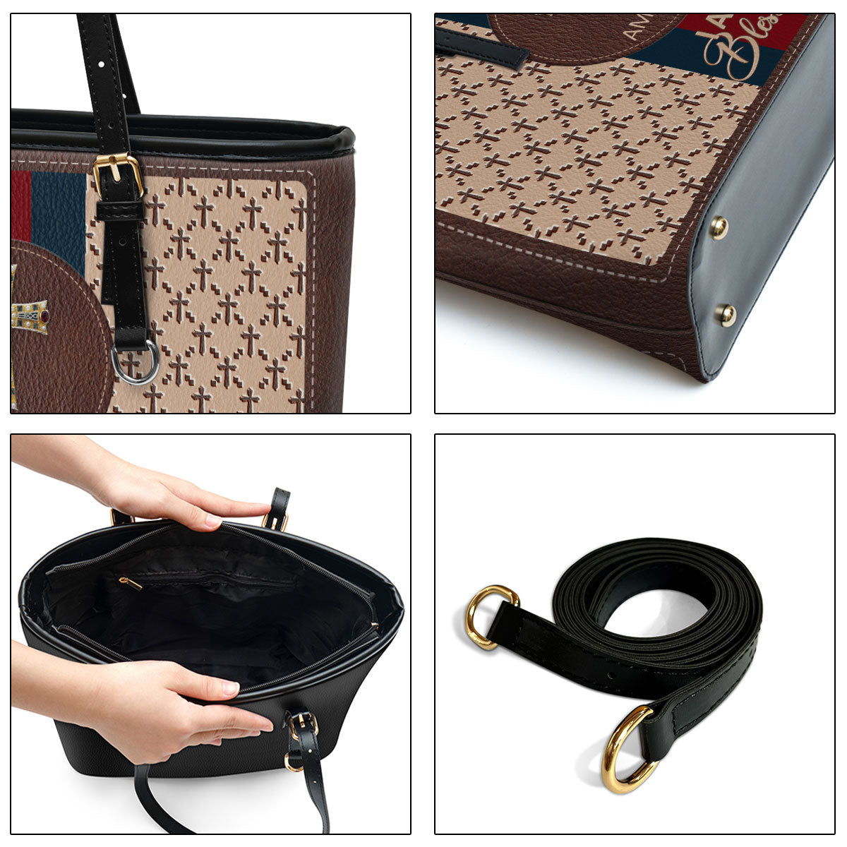 I Am Blessed Personalized Large Leather Tote Bag - Christian Inspirational Gifts For Women