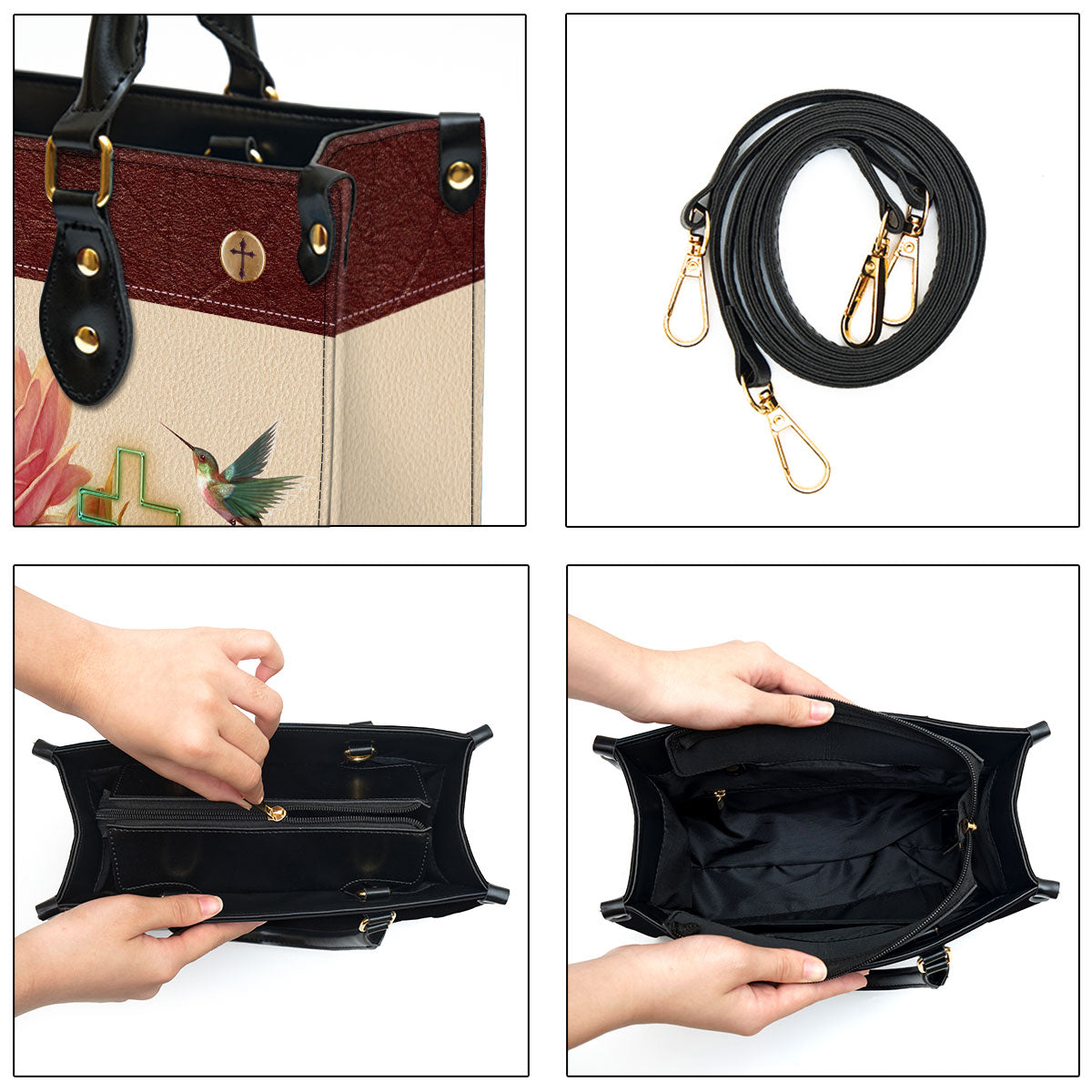 I Can Do All Things Through Christ Philippians 41 3 Humming Bird And Cross Leather Bag - Personalized Leather Bible Bag - Christian Gifts for Women