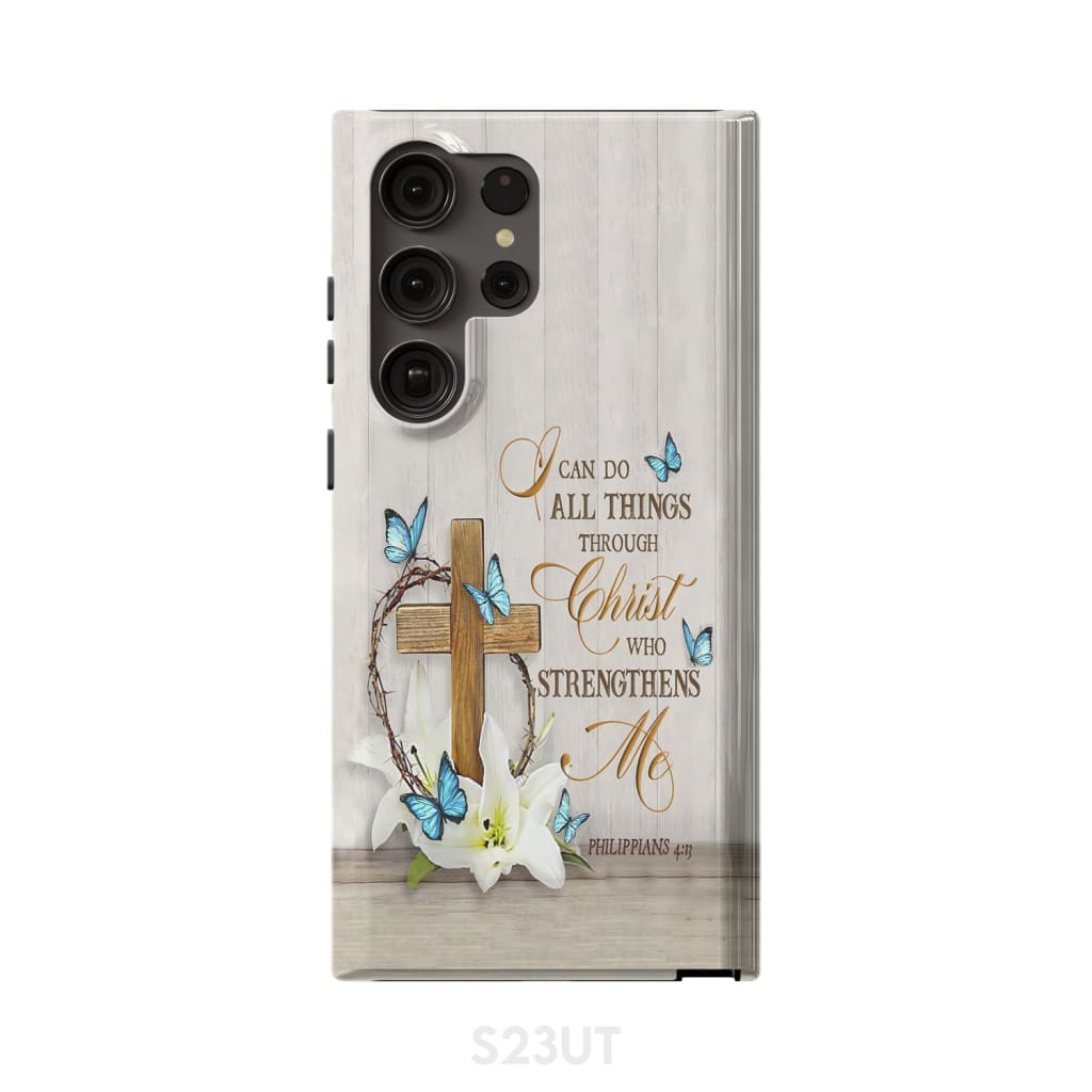 I Can Do All Things Through Christ Wooden Cross White Lily Phone Case - Scripture Phone Cases - Iphone Cases Christian