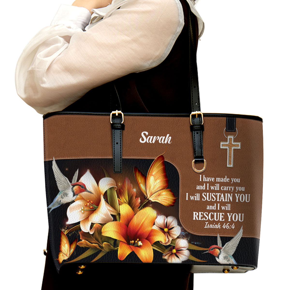 I Have Made You And I Will Carry You Personalized Large Leather Tote Bag - Christian Inspirational Gifts For Women