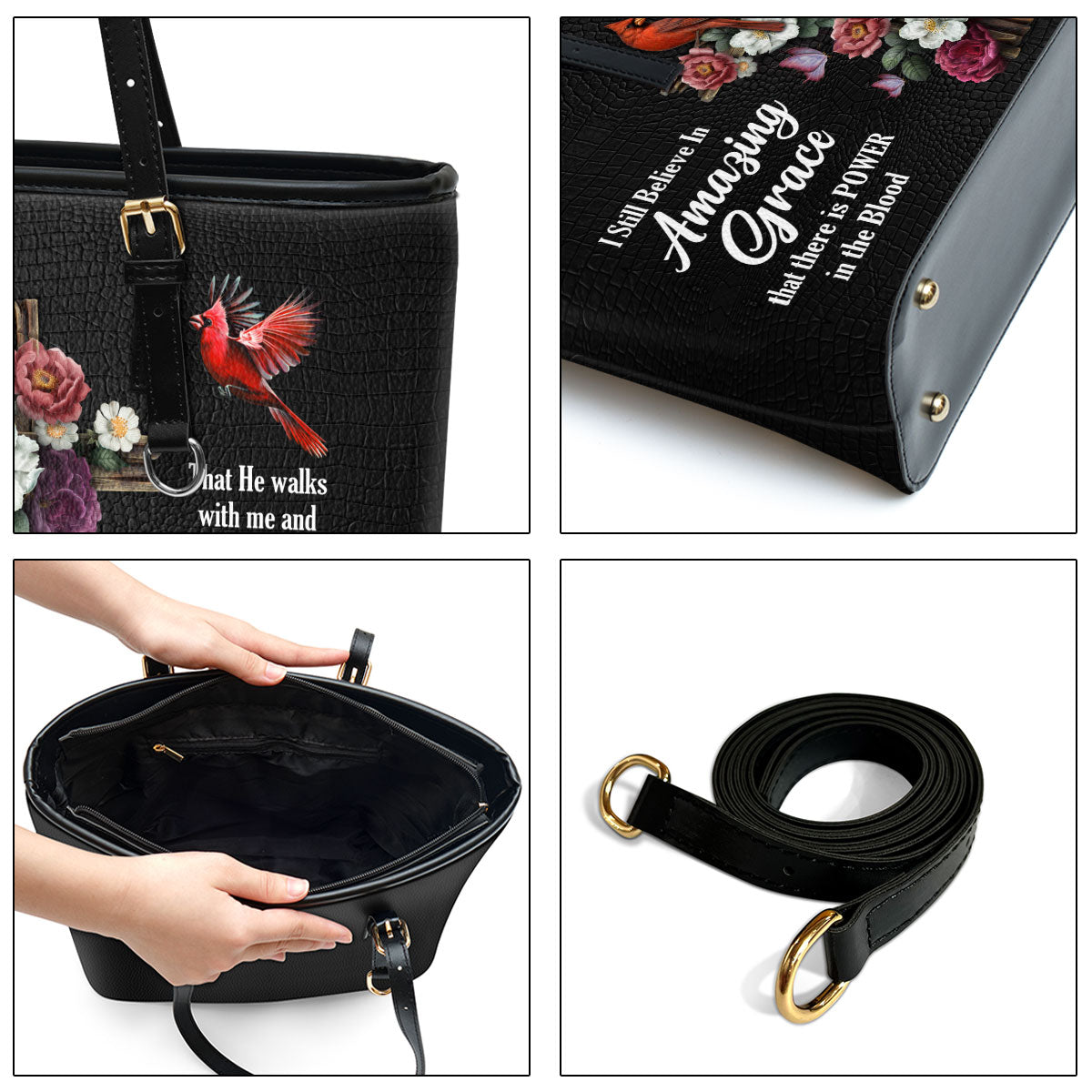 I Still Believe In Amazing Grace Large Leather Tote Bag - Christ Gifts For Religious Women - Best Mother's Day Gifts