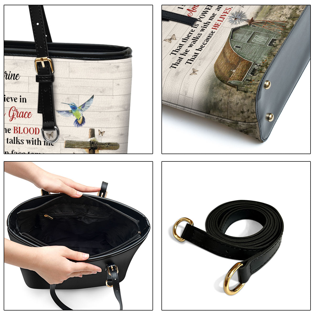 I Still Believe In Amazing Grace Personalized Large Leather Tote Bag - Christian Inspirational Gifts For Women