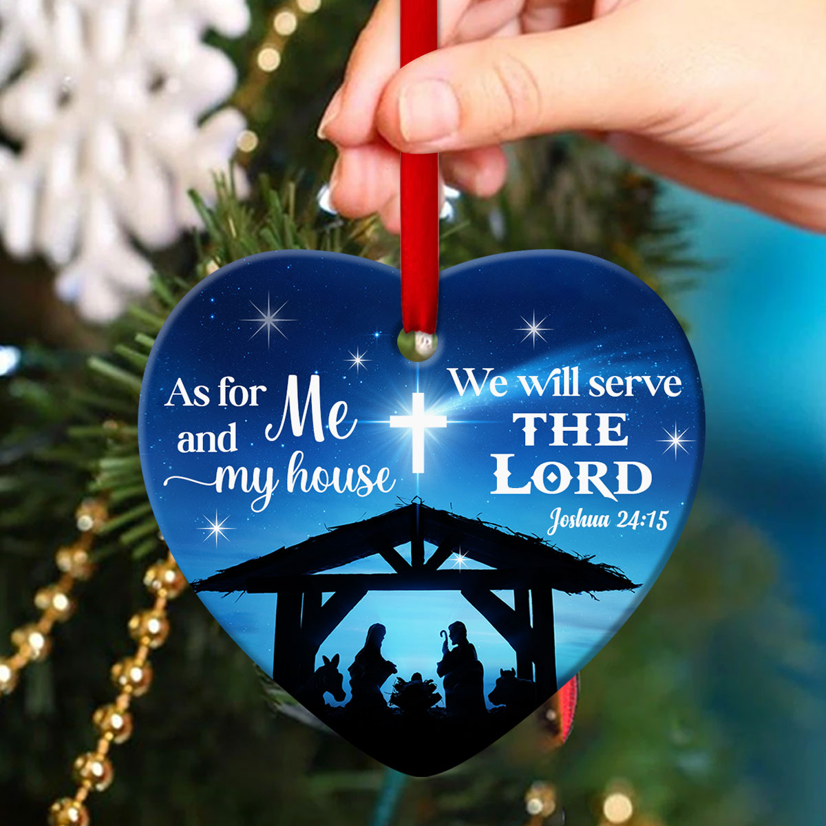 I Will Serve The Lord - Christmas Ceramic Heart Ornament - Ornaments Hanging Gift - Nativity Ornaments