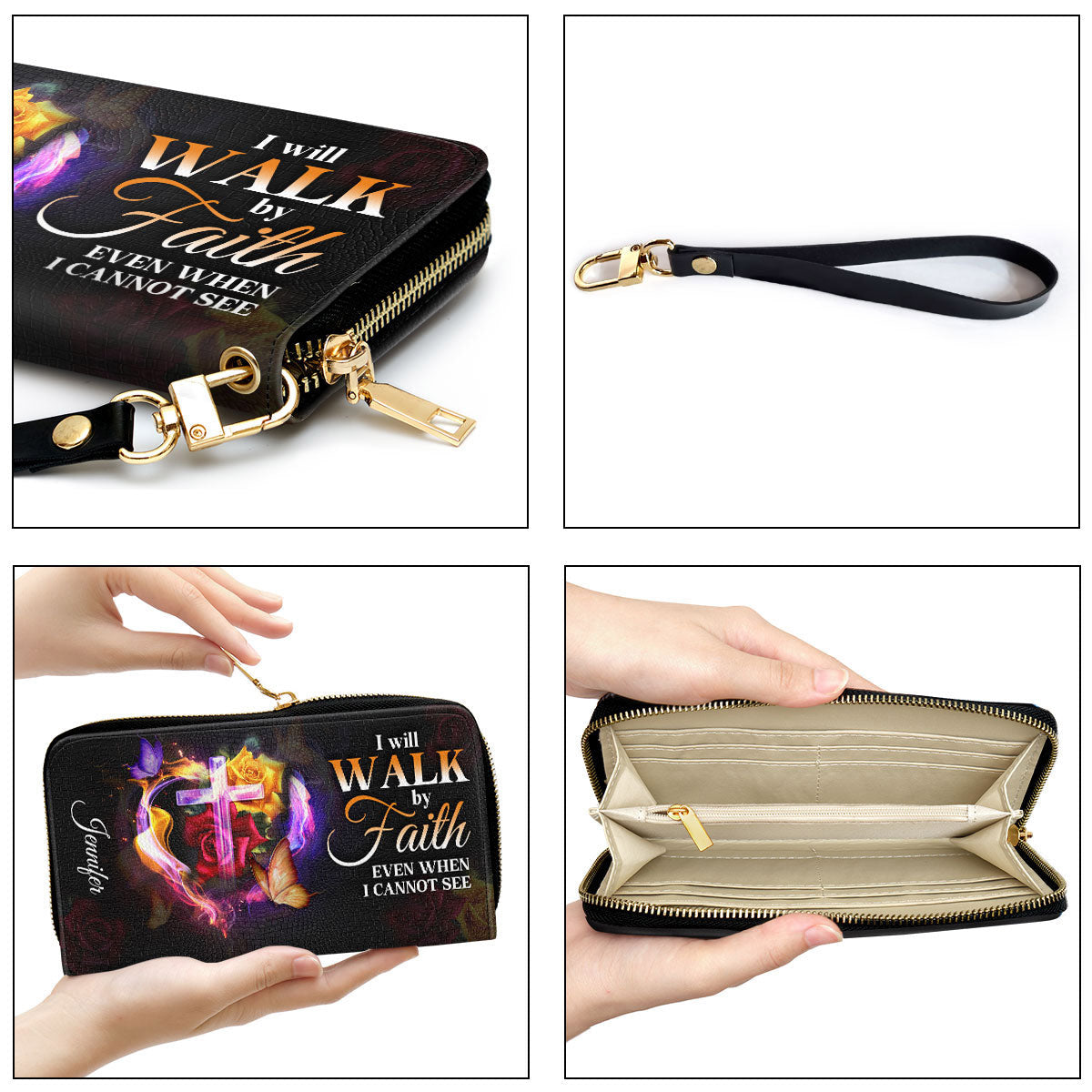 I Will Walk By Faith Even When I Cannot See Him Clutch Purse For Women - Personalized Name - Christian Gifts For Women