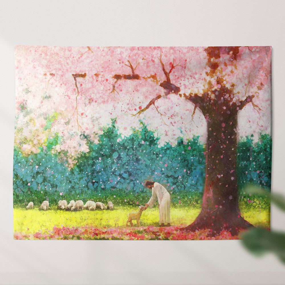 In Green Pastures Tapestry - Jesus And Lamb Tapestry - Jesus Wall Tapestry - Tapestry Wall Hanging - Religious Tapestry Wall Hangings - Ciaocustom