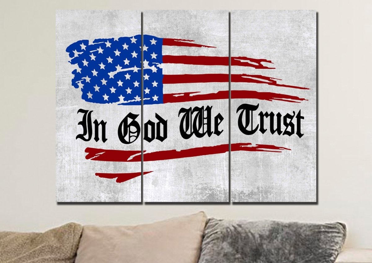 In God We Trust American Flag Patriotic Wall Art - Christian Canvas Wall Art