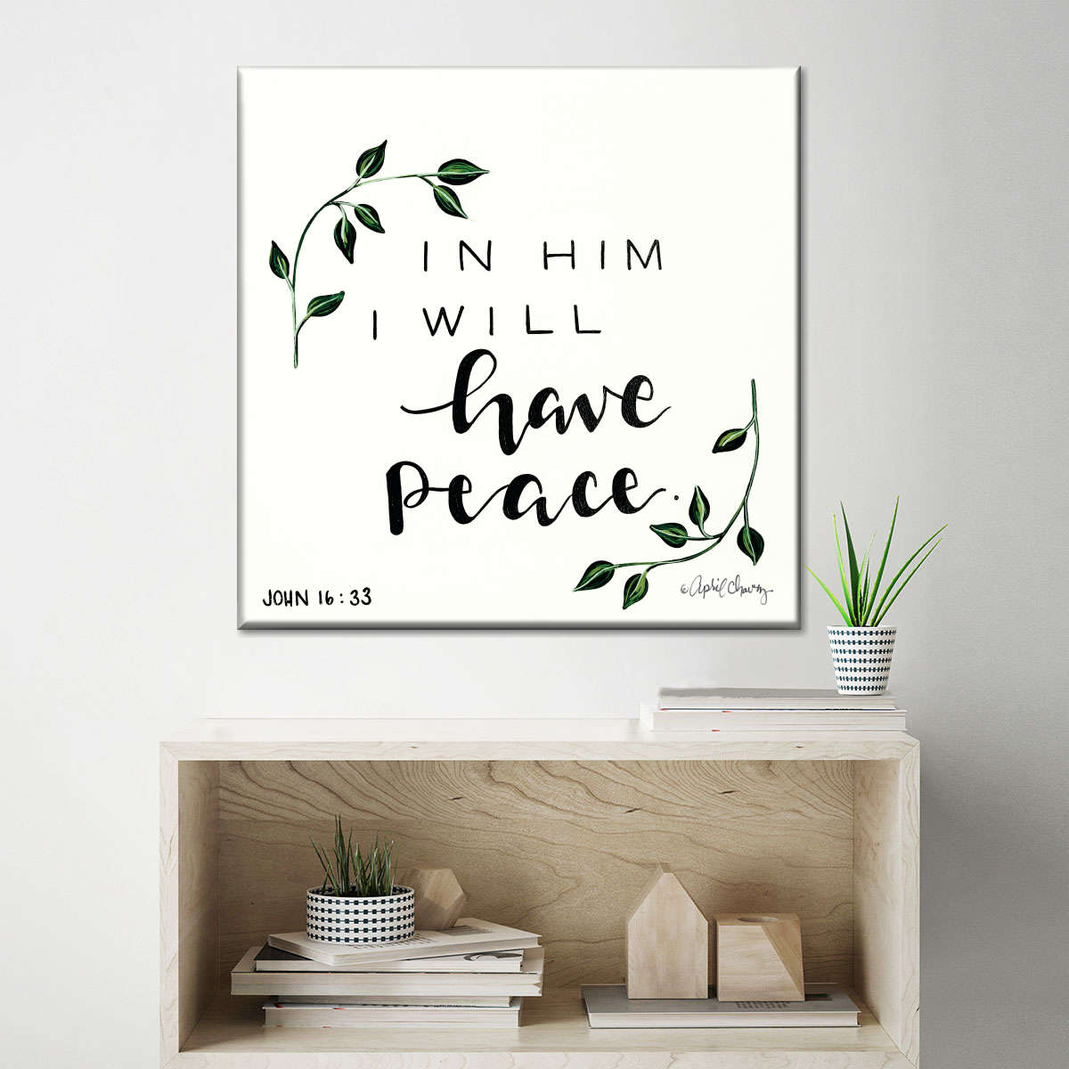 In Him I Will Have Peace Square Canvas Wall Art - Christian Wall Decor - Christian Wall Hanging