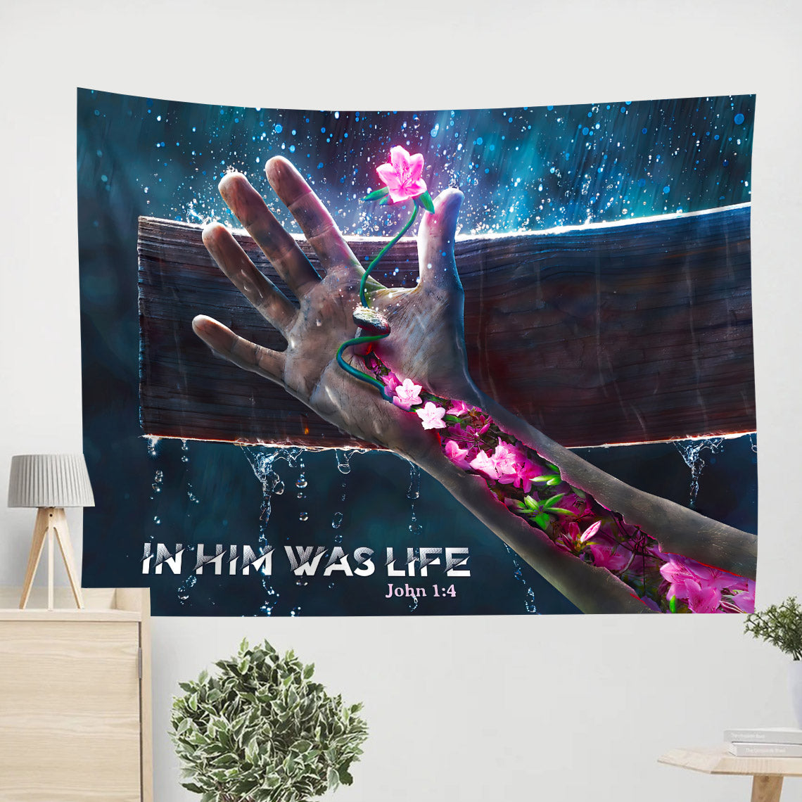 In Him Was Life John 1 4 - Jesus Wall Tapestry - Tapestry Wall Hanging - Bible Tapestry