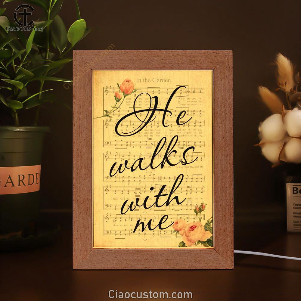 In The Garden Hymn He Walks With Me Frame Lamp Prints - Bible Verse Wooden Lamp - Scripture Night Light