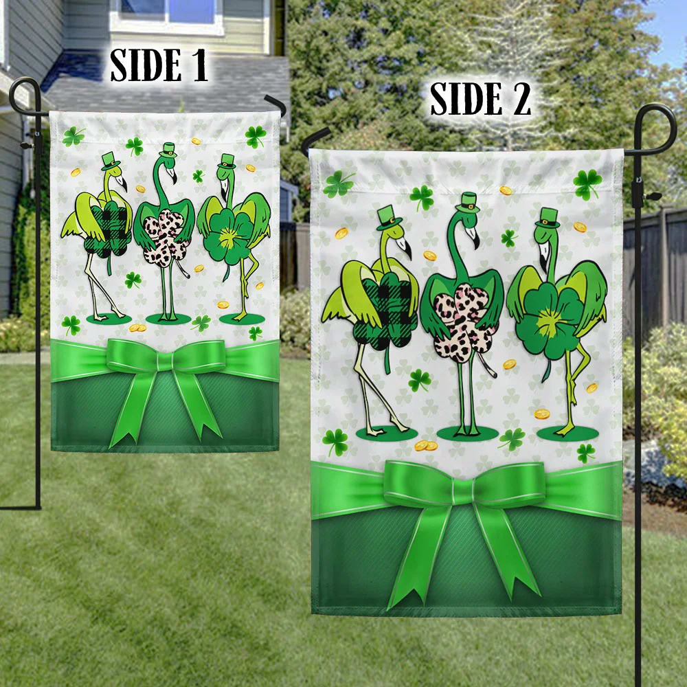Irish Patrick's Day House Flag Funny Flamingo - St Patrick's Day Garden Flag - Outdoor St Patrick's Day Decor