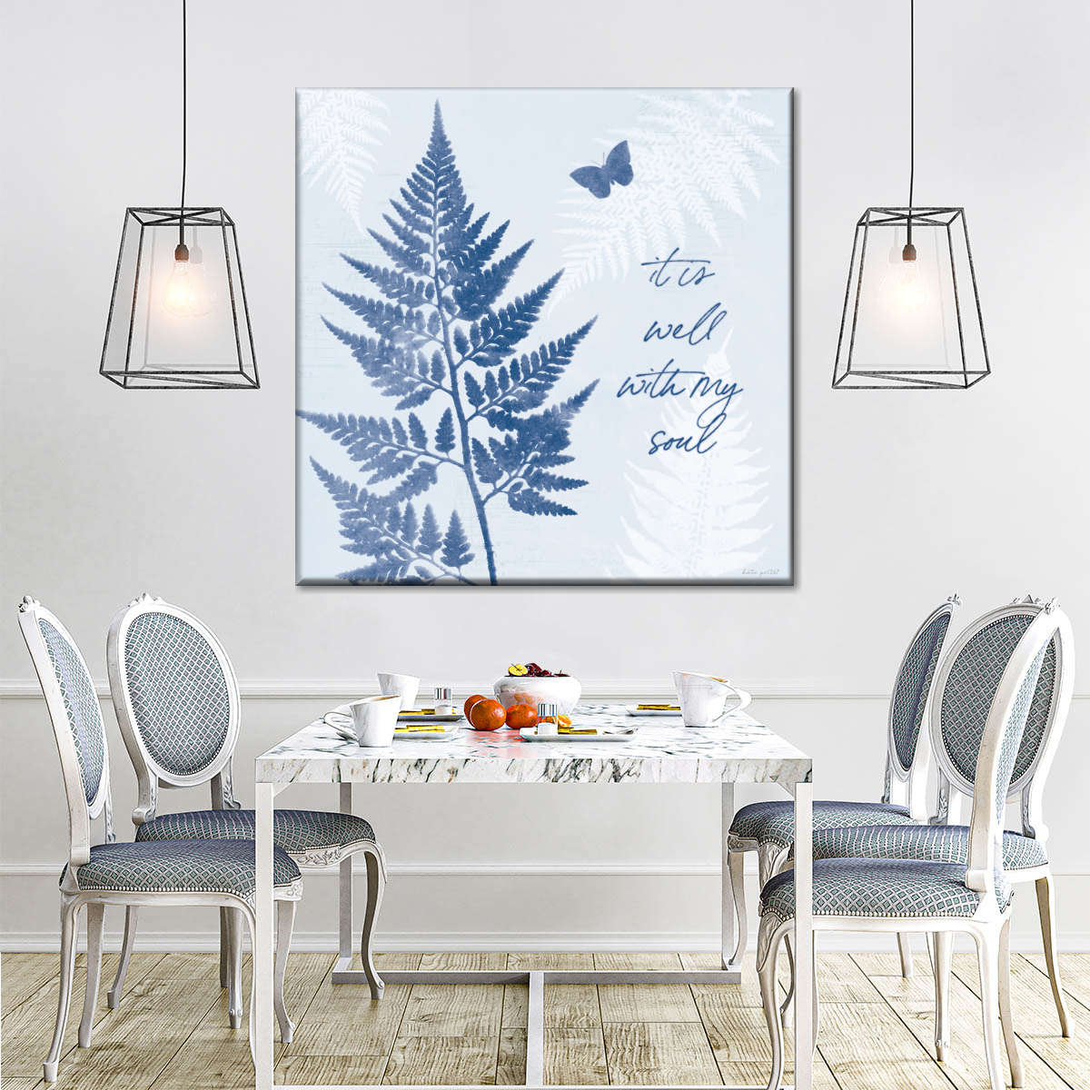 It Is Well With My Soul True Blue Square Canvas Art - Christian Wall Decor - Christian Wall Hanging