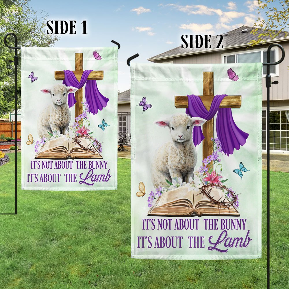 It's About The Lamb Christian Cross Easter Flag - Happy Easter House Flag - Outdoor Easter Flag