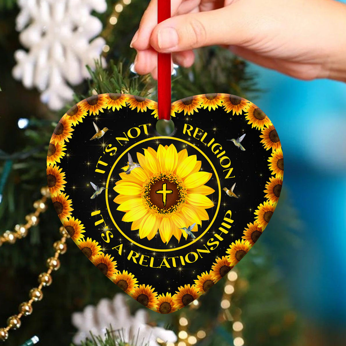It's Not Religion, It's A Relationship - Sunflower Ceramic Heart Ornament - Nativity Ornaments