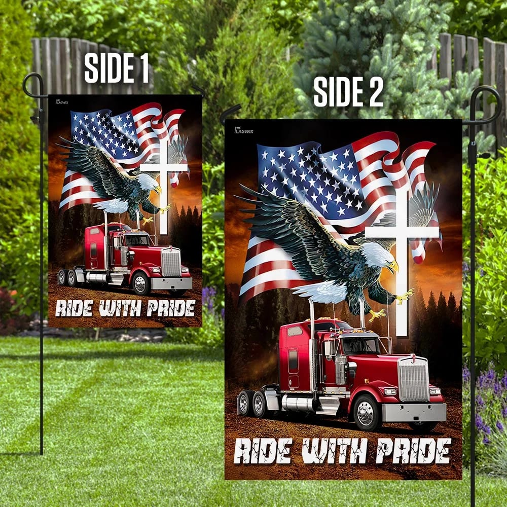 Jesus American Eagle Trucker Ride With Pride House Flags - Christian Garden Flags - Outdoor Christian Flag
