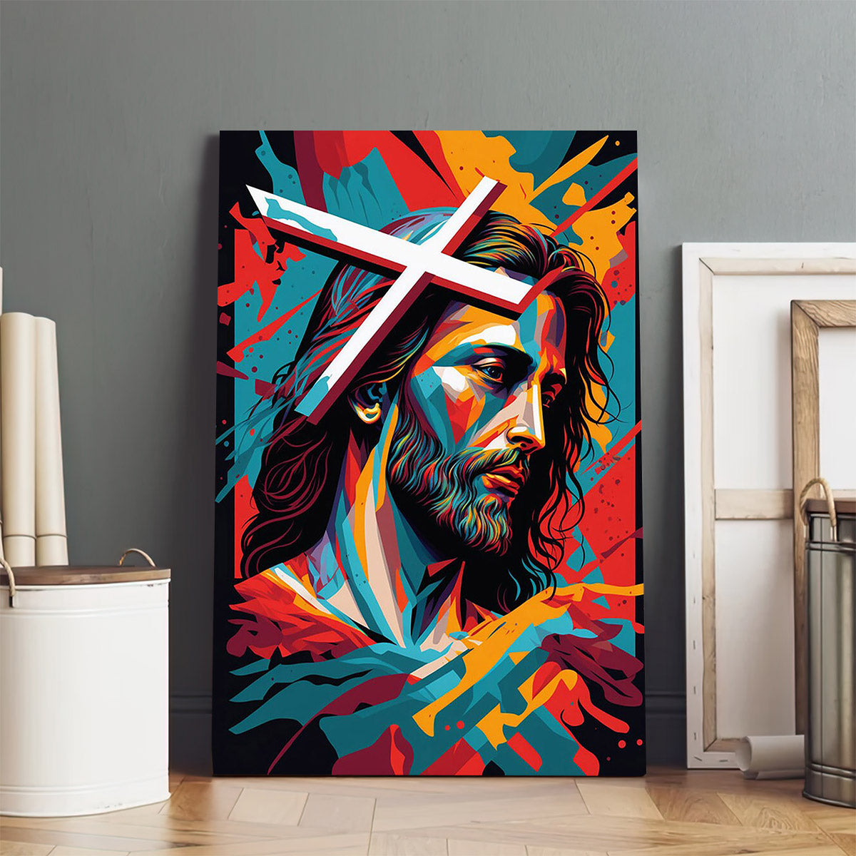 Jesus And Cross Symbol Canvas Art Colorful Jesus - Jesus Canvas Pictures - Christian Wall Art