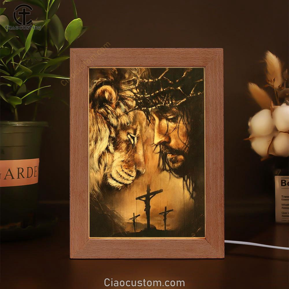 Jesus And Lion Face To Face Frame Lamp