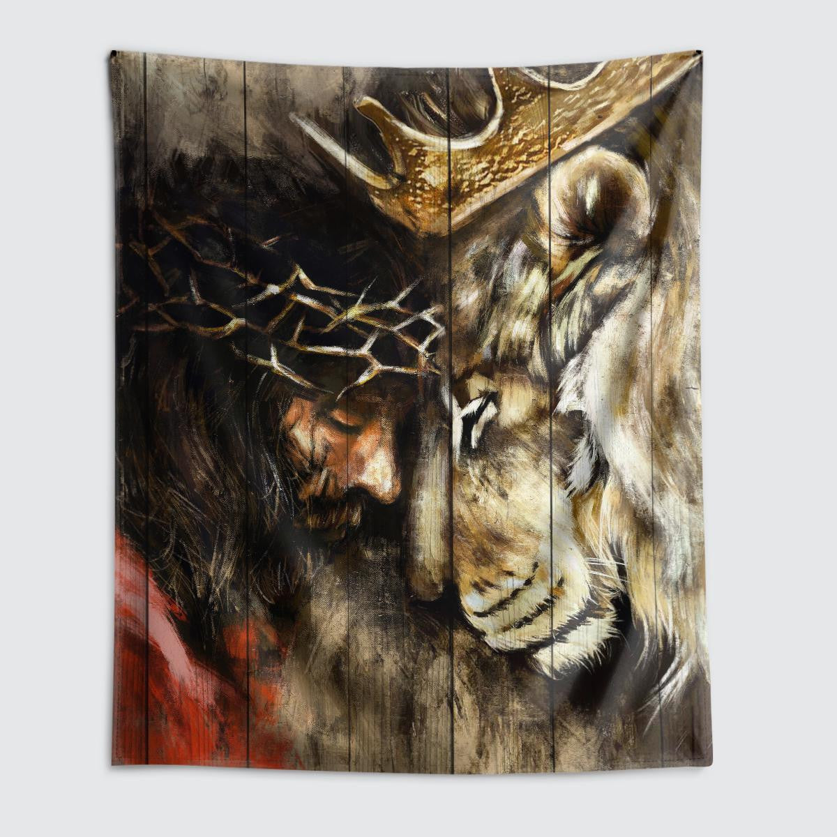 Jesus And Lion Painting Tapestry Lion Tapestry Jesus Tapestry Christian Tapestry