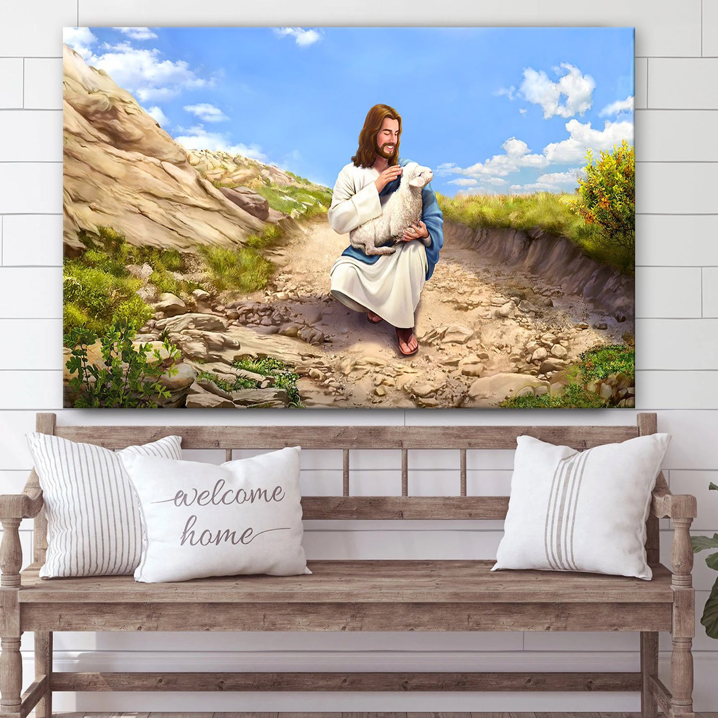 Jesus And Sheep Canvas Pictures - Jesus Christ Canvas Art - Christian Wall Canvas