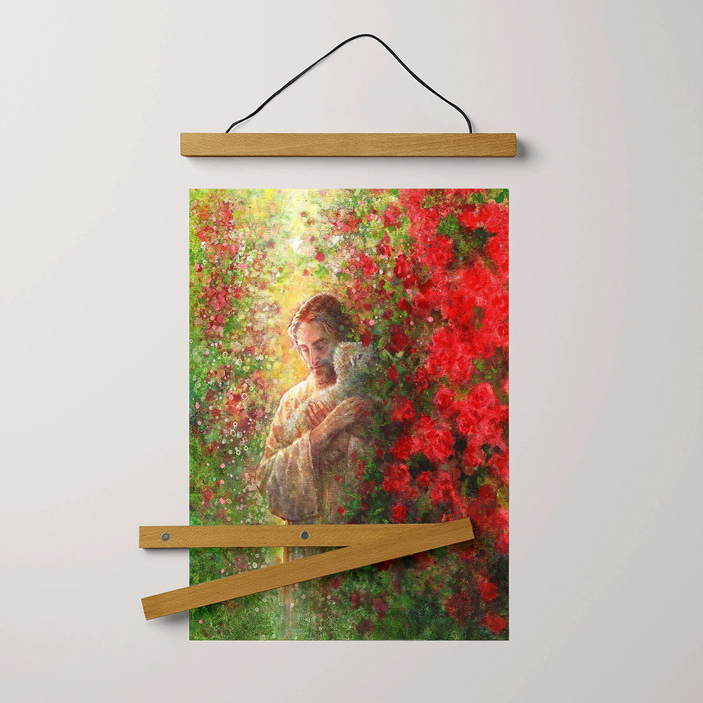 Jesus And The Lamb Picture - Love Everlasting Portrait Hanging Canvas Wall Art - Christian Wall Decor - Religious Canvas