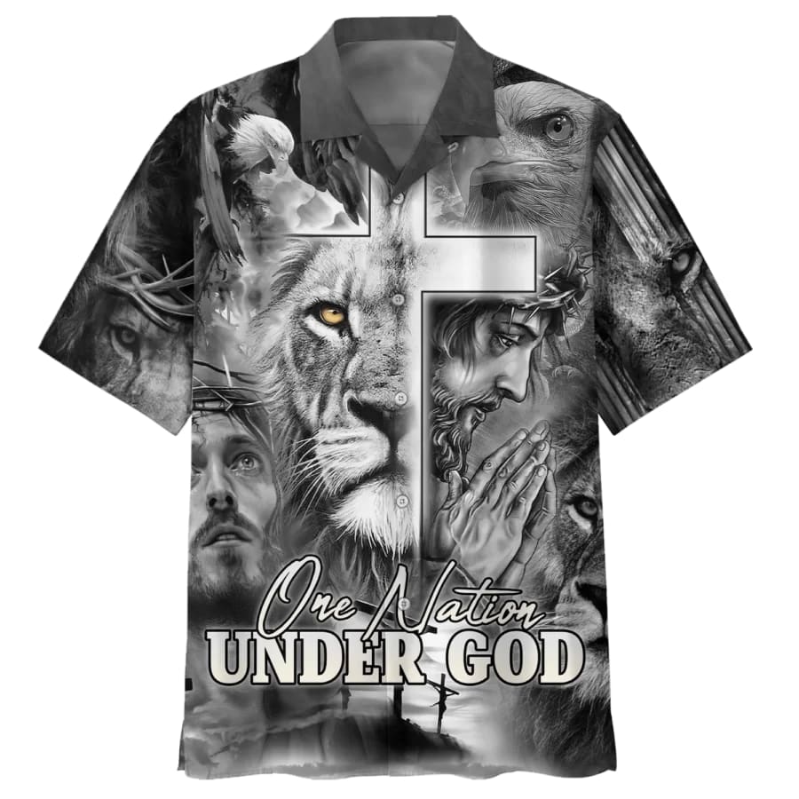 Jesus And The Lion Of Judah Hawaiian Shirt For Men - One Nation Under God Hawaiian Shirts - Christian Hawaiian Shirt