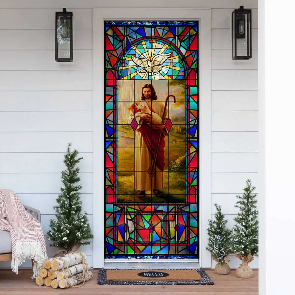 Jesus And The Sheep Door Cover - Religious Door Decorations - Christian Home Decor