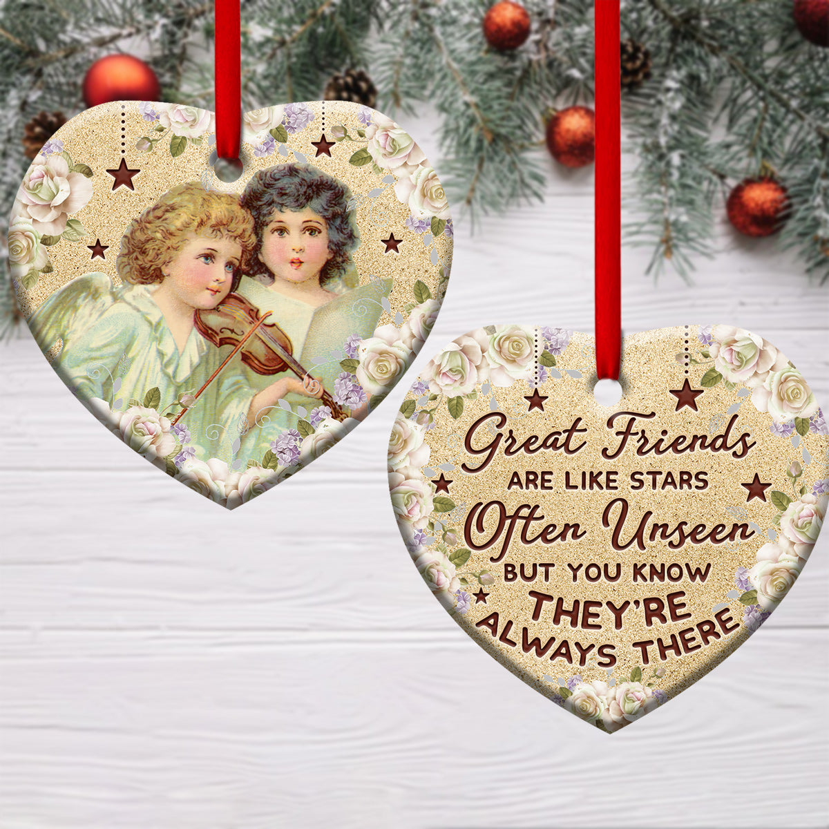 Jesus Angel Bestie Great Friends Are Like Stars Heart Ceramic Ornament - Christmas Ornament - Christmas Gift