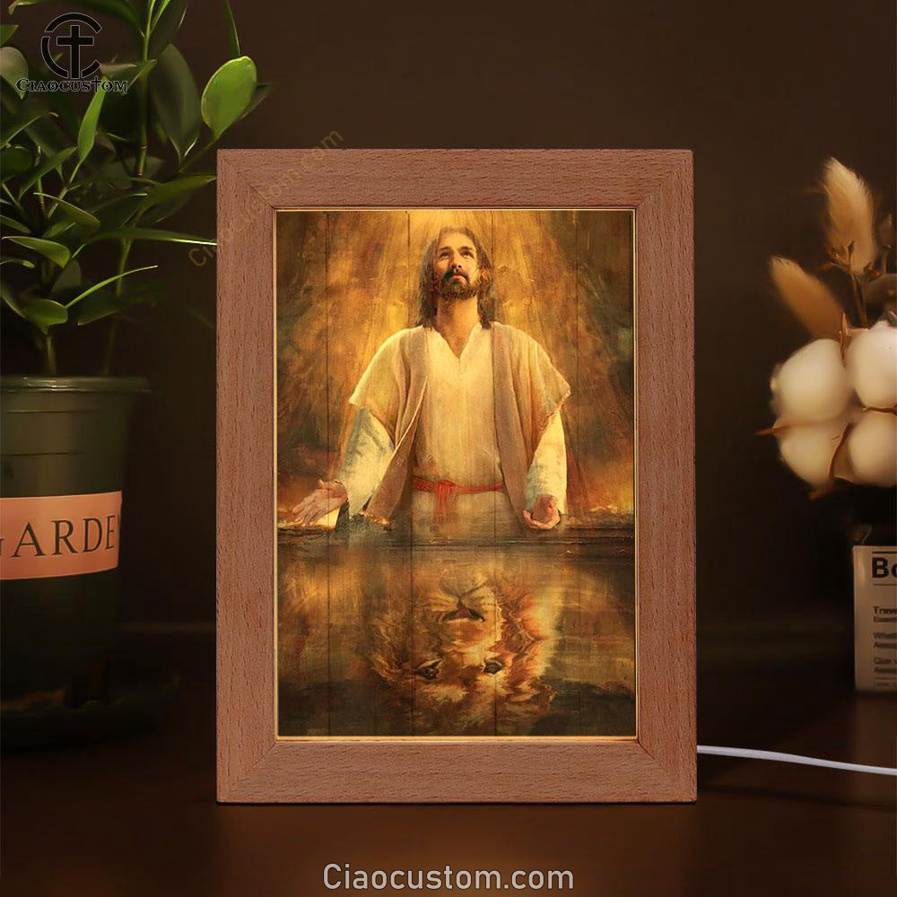 Jesus Artwork, Lion Of Judah, Yellow Halo Frame Lamp