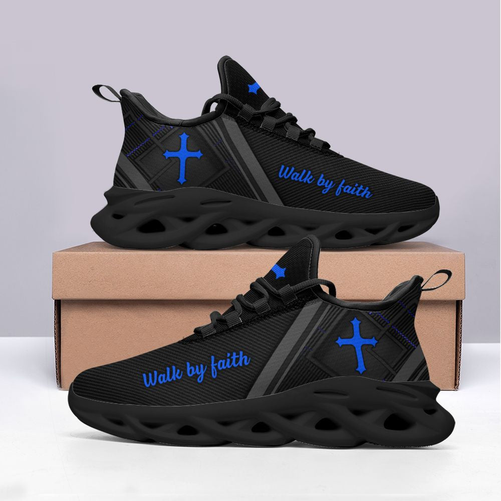 Jesus Black Blue Walk By Faith Yezy Running Sneakers 1 Max Soul Shoes - Christian Shoes For Men And Women