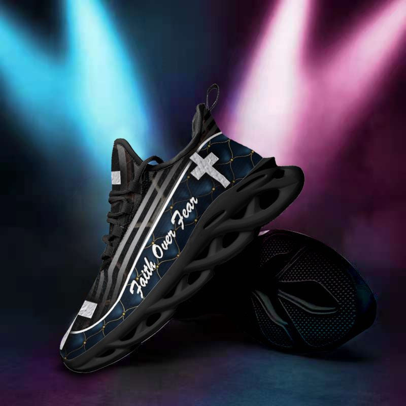 Jesus Black Faith Over Fear Yezy Running Sneakers Max Soul Shoes - Christian Shoes For Men And Women