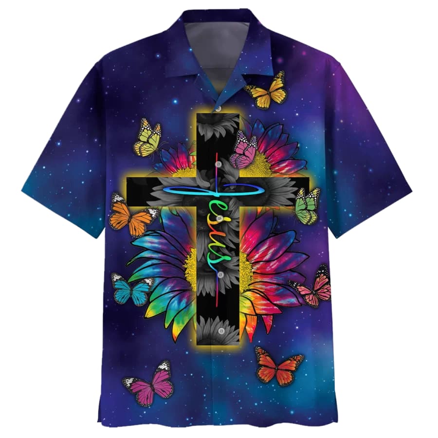 Jesus Butterfly Sunflower Hawaiian Shirts - Christian Hawaiian Shirt - Jesus Hawaiian Shirts