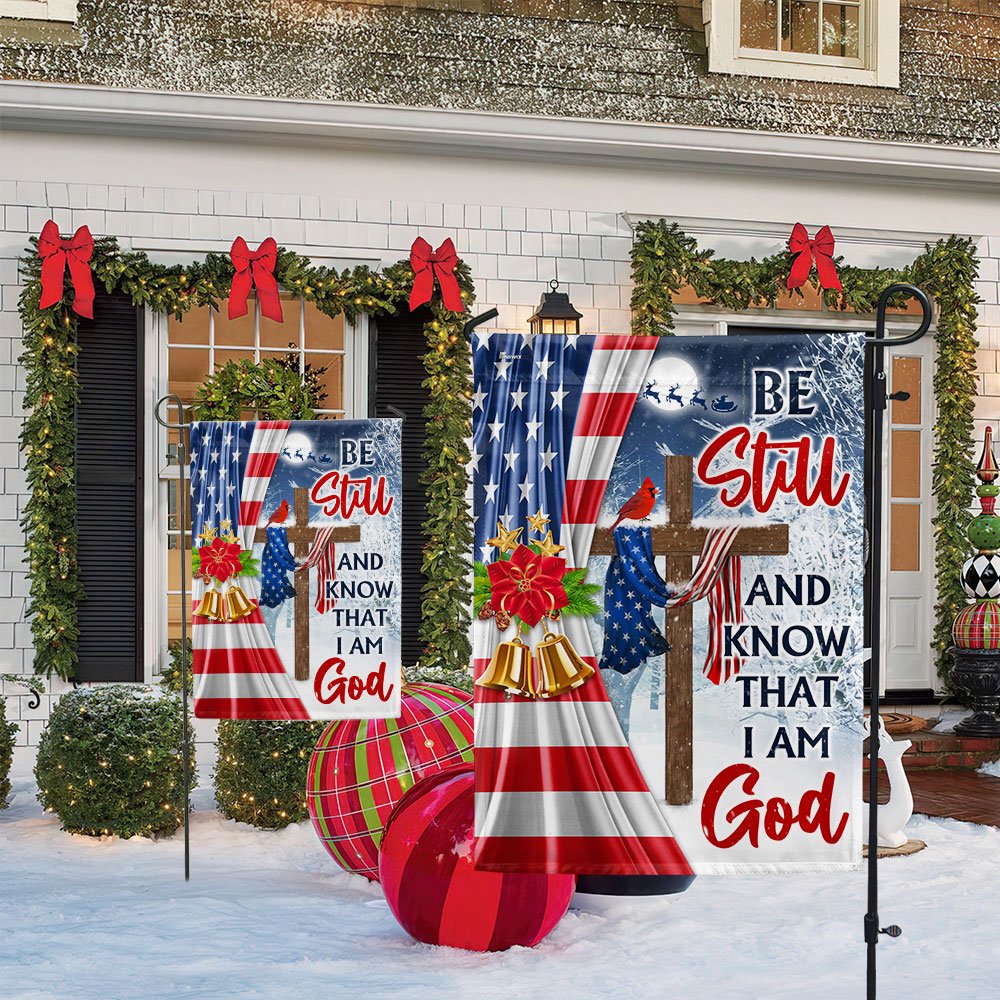 Jesus Christ Cross Christmas Flag Be Still & Know That I Am God Flag - Religious Christmas House Flags